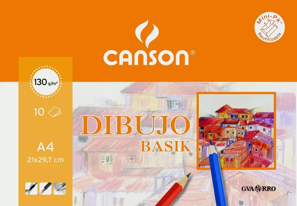 CANSON MINIPACK DIBUJO BASIK 10 HOJAS LISO 130 GR. 21X29,7CM -SOBRE UNITARIO-