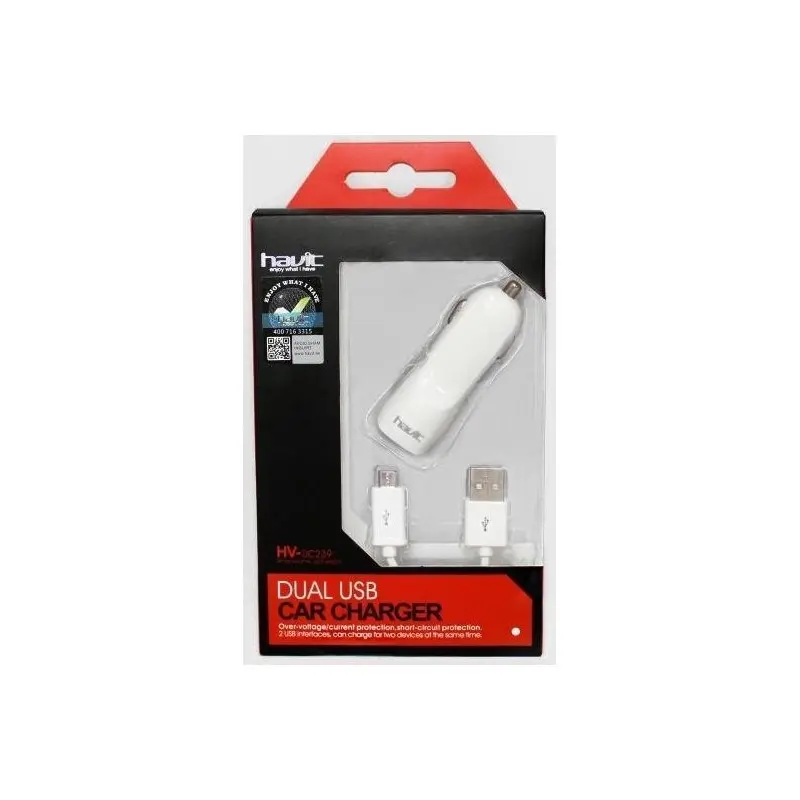 CARGADOR 2 USB PARA COCHE MICRO USB 3A BLANCO HAVIT