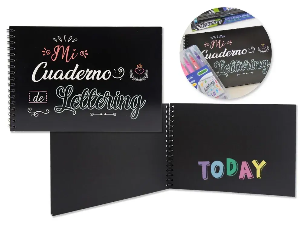 [328628] CUADERNO A5 LETTERING 32 HOJAS NEGRAS 180 GRMS