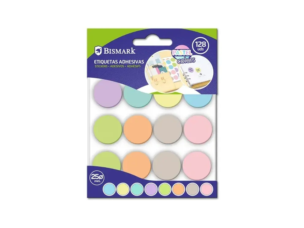 ETIQUETAS ADHESIVAS PASTEL CIRCULOS 16x8 uds