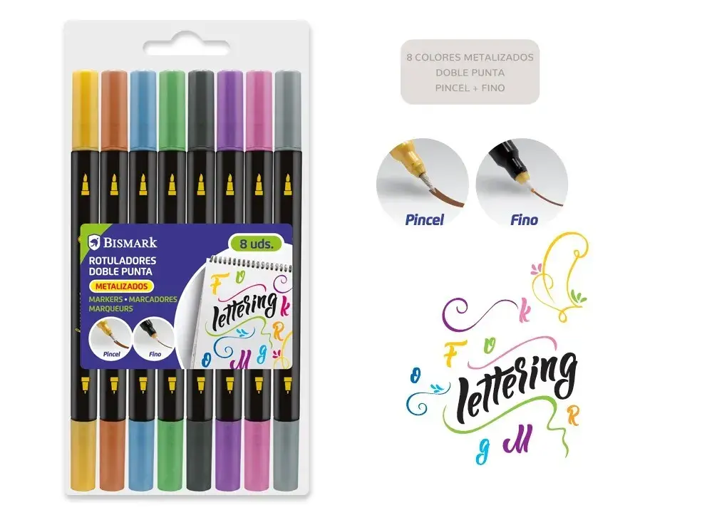 ROTULADORES DOBLE PUNTA METALIZADO LETTERING 8 UDS
