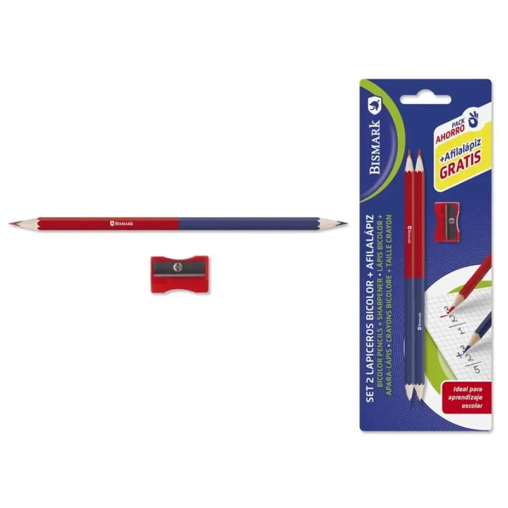 SET 2 LAPICEROS BICOLOR CON SACAPUNTAS BISMARK 