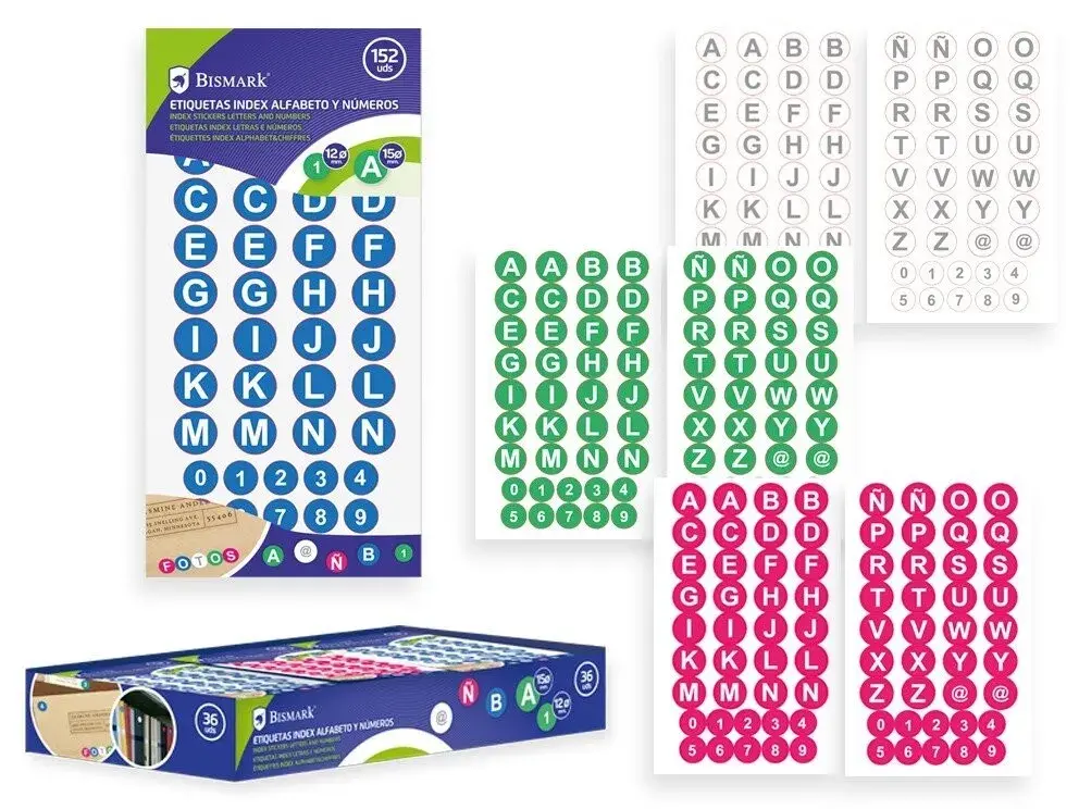 ETIQUETAS INDEX ALFABETO Y NUMEROS - 4x38 UDS.