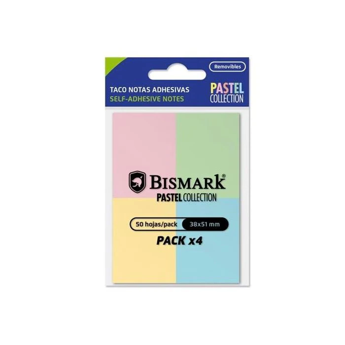 NOTAS ADHESIVAS PASTEL 50 HOJAS PACK X4 BISMARK