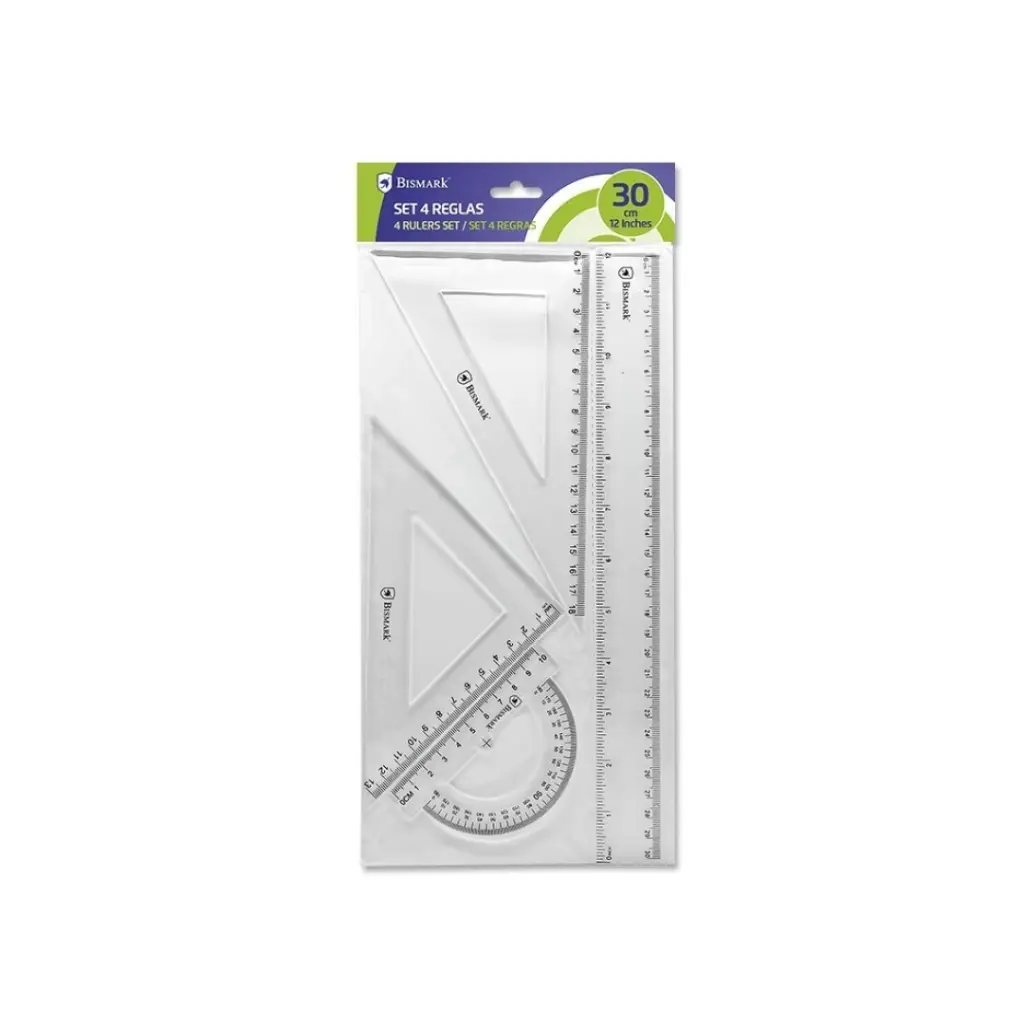 [325135] SET 4 REGLAS ACRÍLICAS TRANSPARENTE EN FUNDA 30 CM