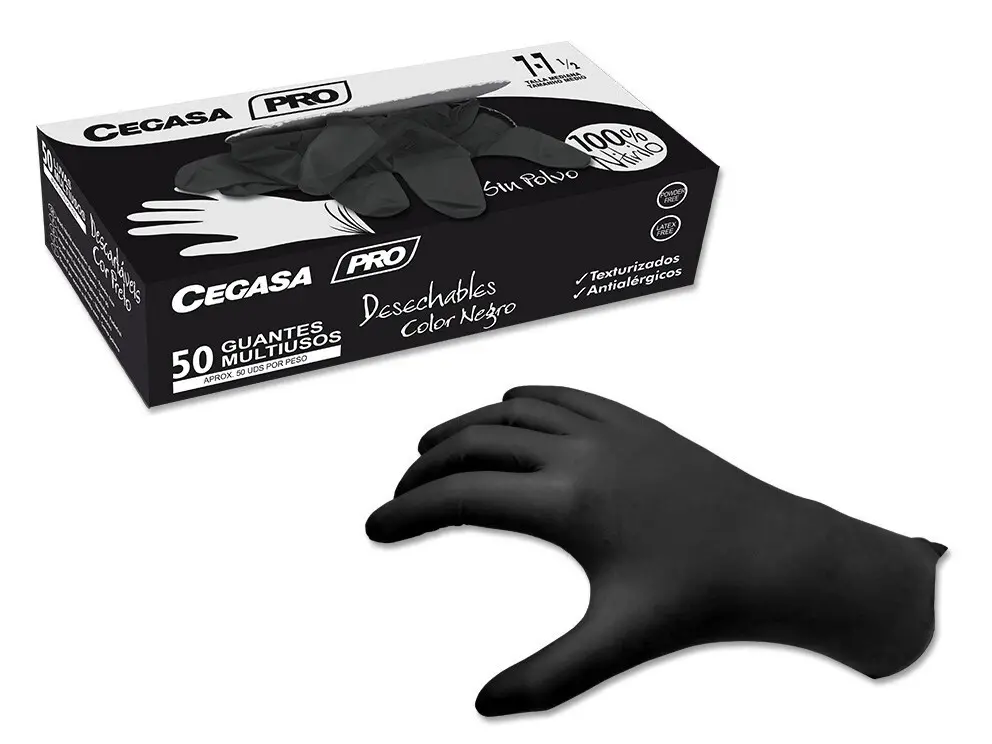 [331420] GUANTES NITRILO S/P NEGRO PRO  CEGASA (Talla 7 - 7 1/2)