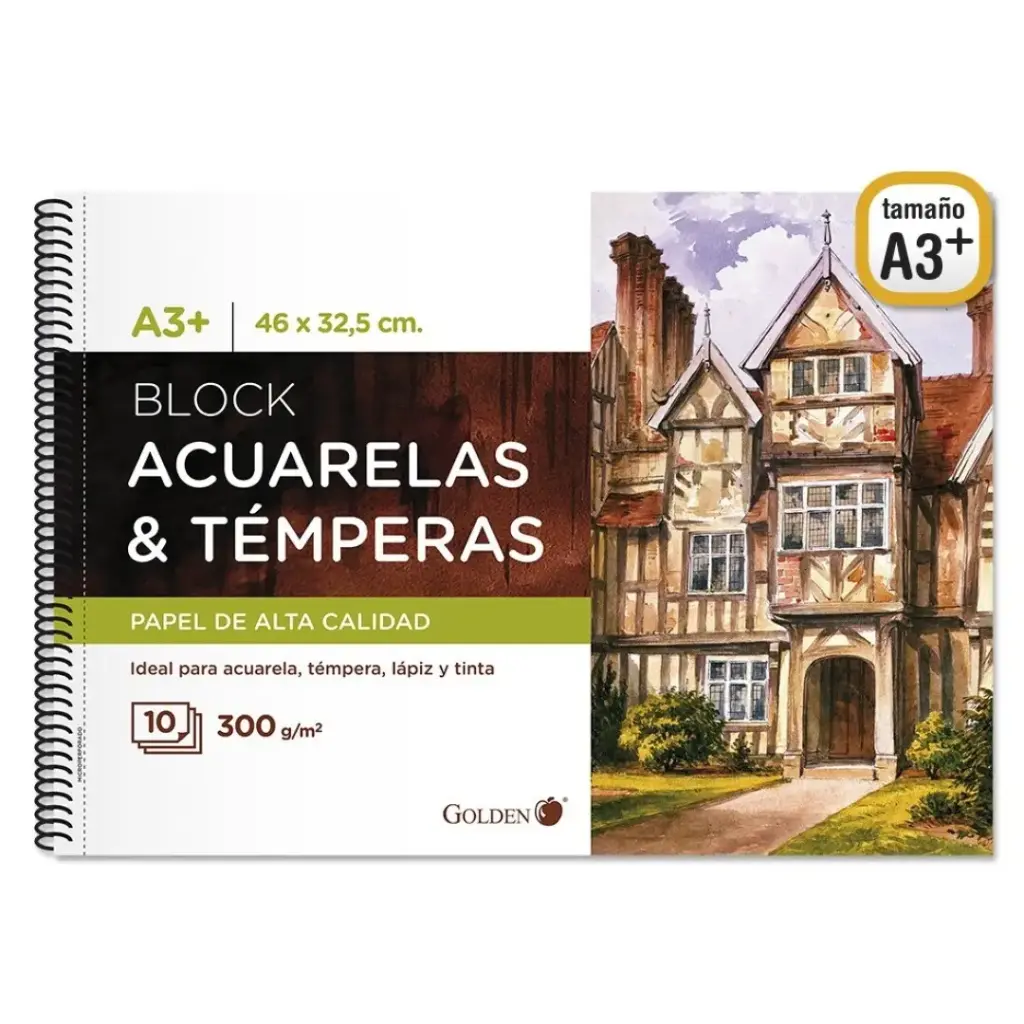  CUADERNO DE DIBUJO A3+. 10 Hojas.300gr. golden