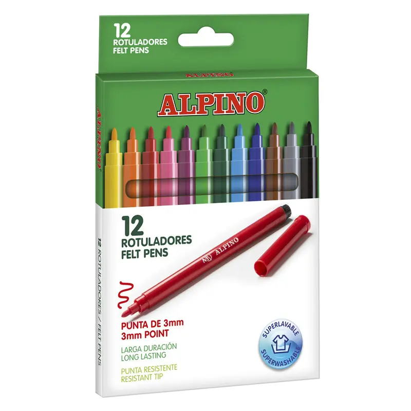ALPINO ROTULADORES LARGA DURACIÓN ESTUCHE DE 12 C/SURTIDOS