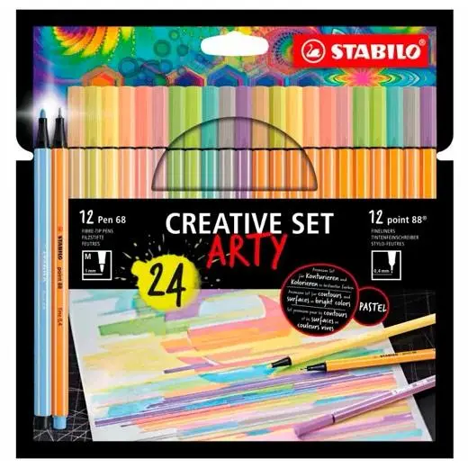 STABILO CREATIVE SET ARTY CON 12 POINT 88 + 12 PEN 68 COLORES SURTIDOS ESTUCHE 24 UD