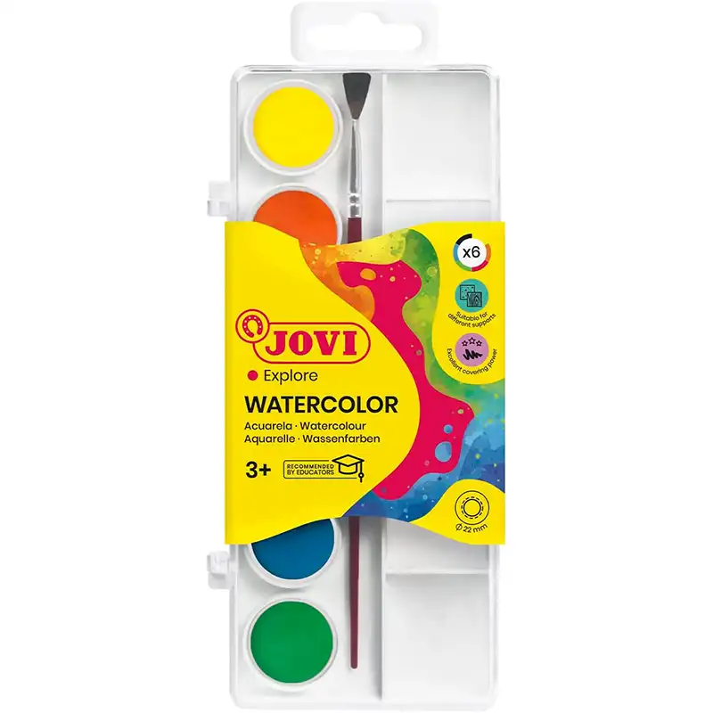  PACK ACUARELAS EN PASTILLAS 22MM CON PINCEL WATECOLOR - JOVI -