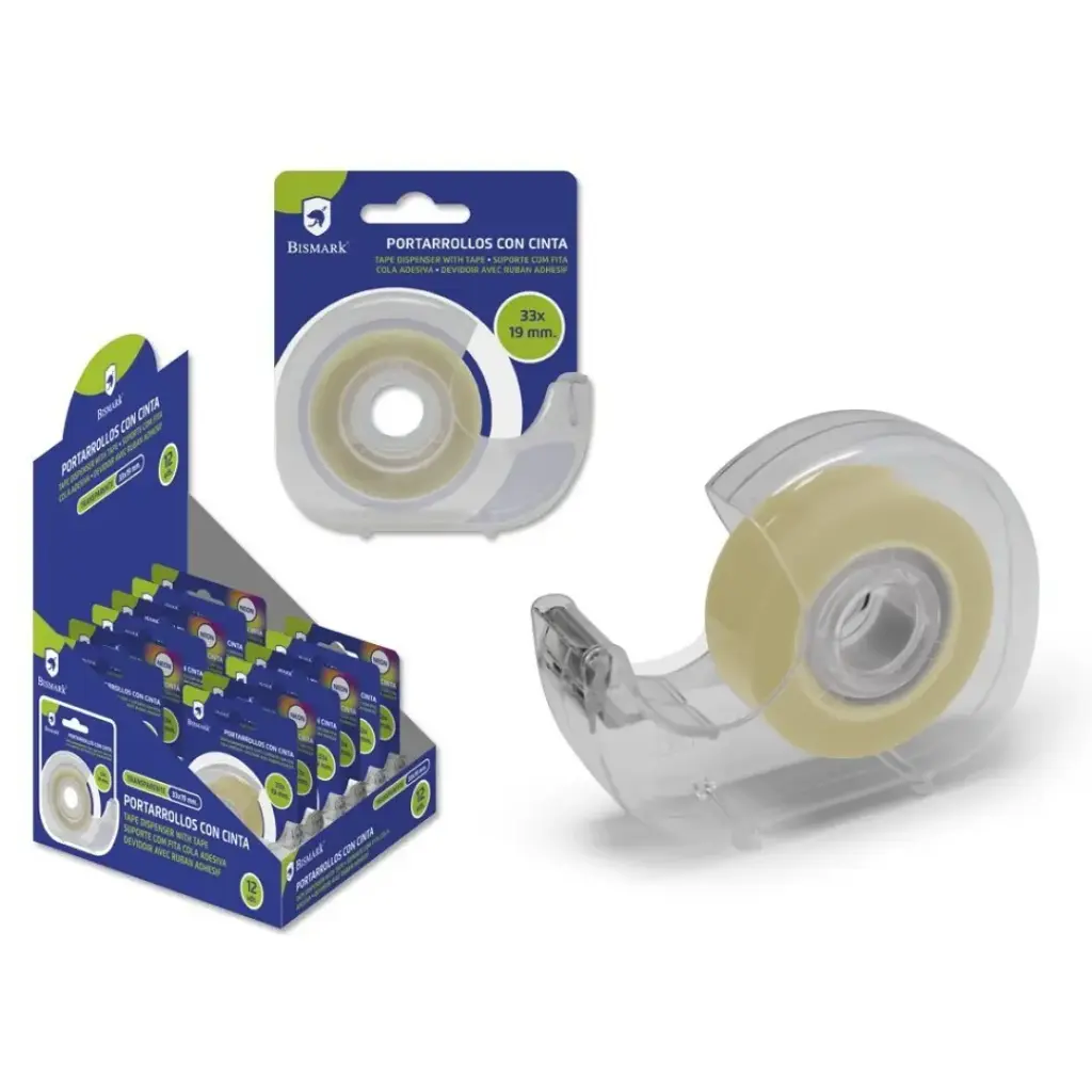 PORTARROLLOS C/CINTA ADHESIVA TRANSP 33*19MM