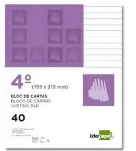 BLOC CARTAS LIDERPAPEL CUARTO RAYADO 40 H 60GR