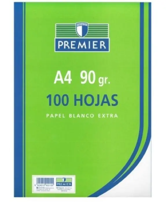 [1025/100-A4-g] RECAMBIO PREMIER A4, 100 HOJAS, 90GR, LISO, 4 TALADROS, PAPEL BLANCO EXTRA  - ZORRILLA -