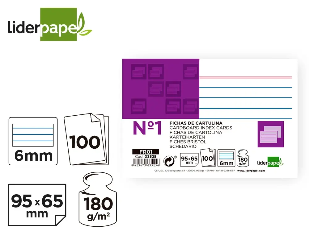 FICHAS DE CARTULINA LIDERPAPEL