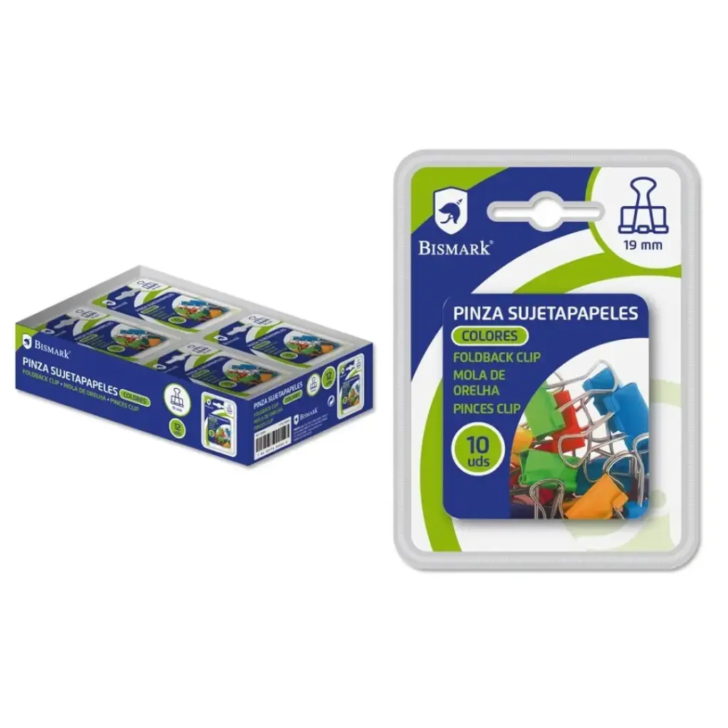 PINZA PALA SUJETAPAPELES  COLOR 19 mm. DOBLE BL - BISMARK -
