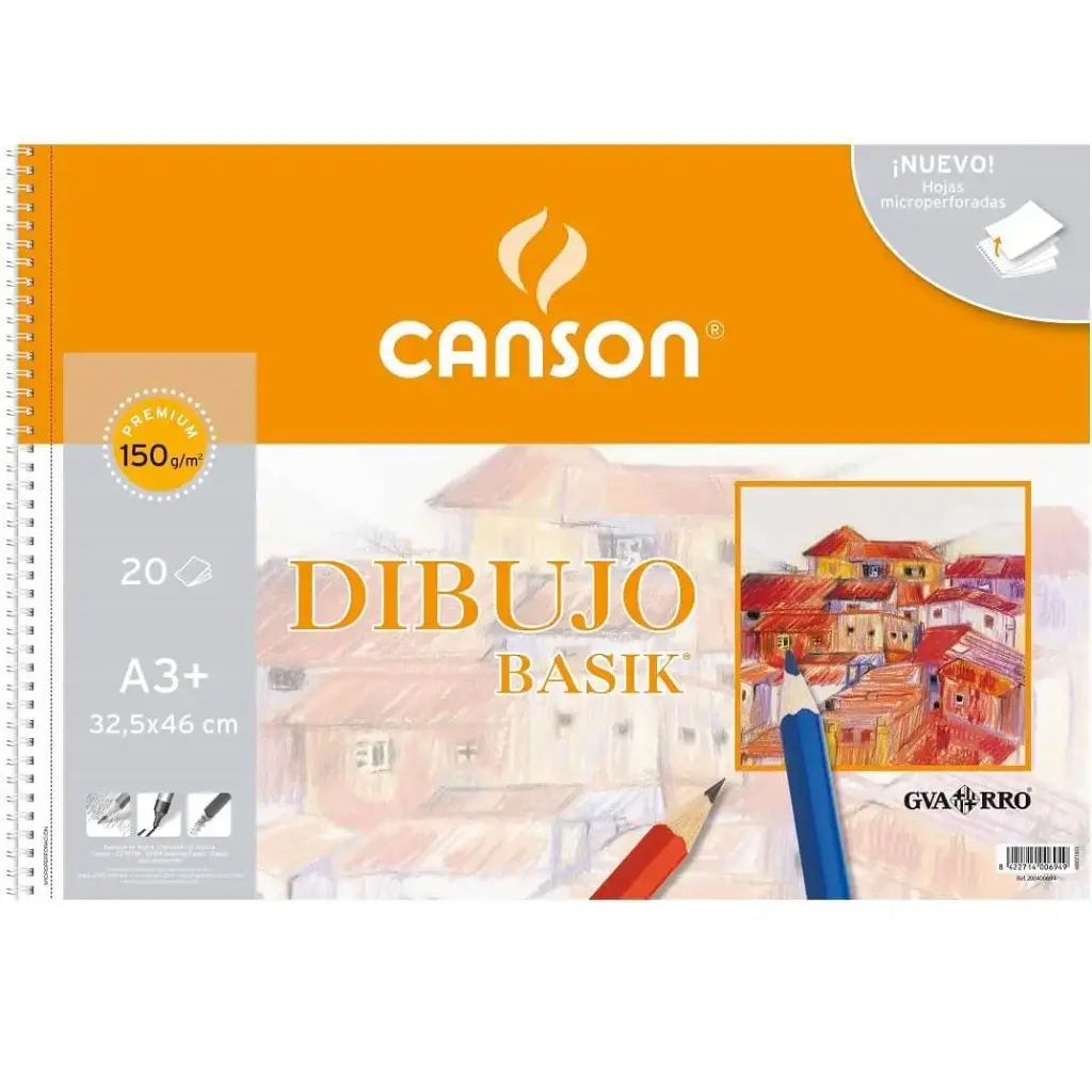 [C200400694] BLOC DIBUJO BASIK ESPIRAL 20H A3+ 150GR MICROPERFORADO PACK 10 UD BLANCO NATURAL - CANSON -