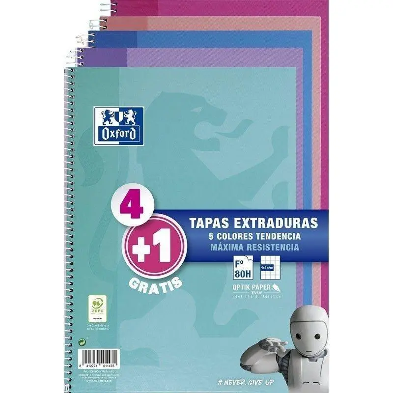 [400122766] CUADERNO ESPIRAL WRITE&ERASE 80H FOLIO 4X4MM C/MARGEN TAPA EXTRADURA colores surtidos , tendencia - OXFORD -