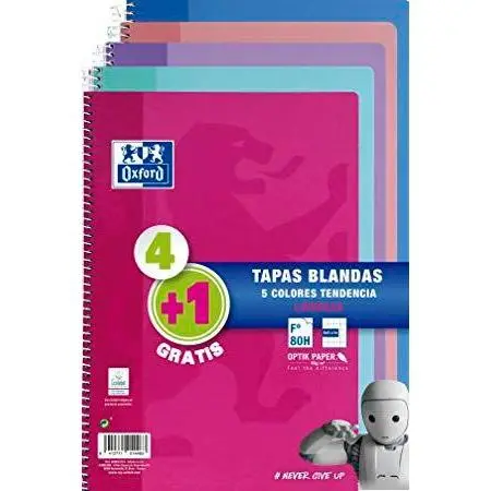 CUADERNO ESPIRAL 80H FOLIO 4X4M C/MARGEN TAPA BLANDA colores surtidos tendencia - OXFORD -