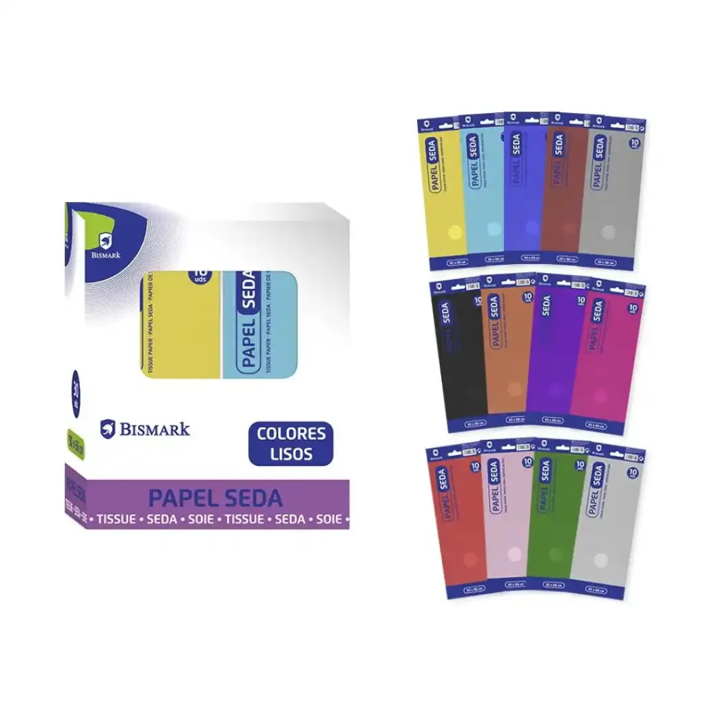  PAPEL SEDA LISO COLORES SURTIDOS, BOLSA 10 HOJAS 