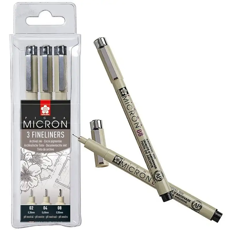 ROTULADORES PERMANENTES PIGMA MICRON FINELINER ESTUCHE DE 3 NEGRO - TALENS SAKURA -