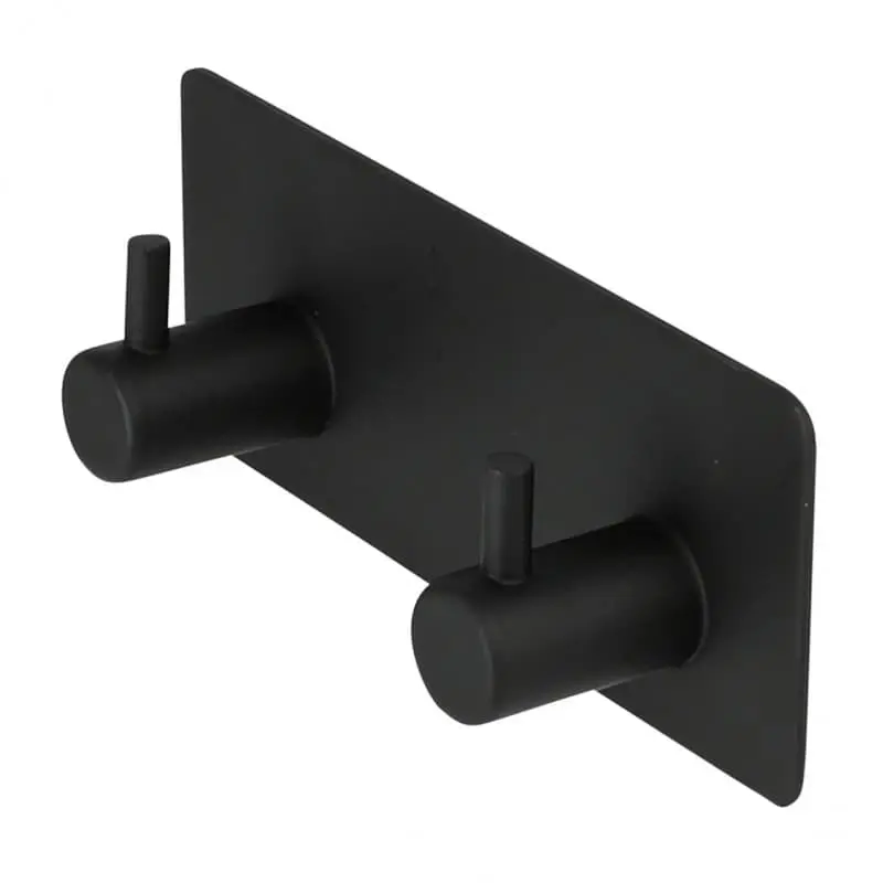 GANCHO DOBLE PERCHERO METALICO AUTOADHESIVO NEGRO 11,5X4,5X3CM