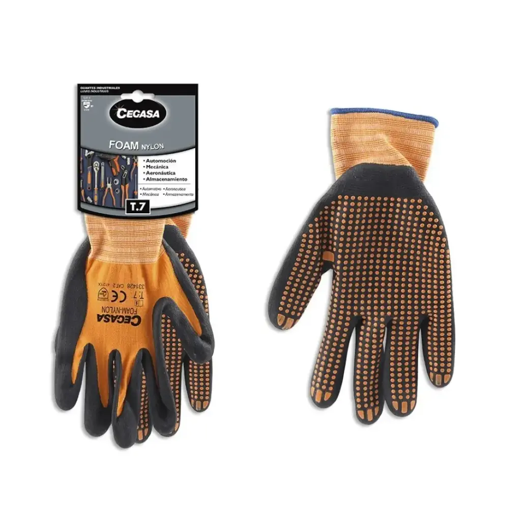GUANTES CEGASA ORANGE DOT NYLON/FOAM T7 PAR