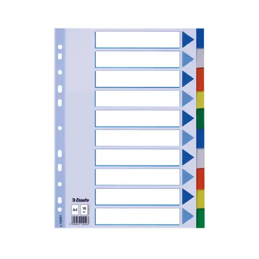 [11610] SEPARADORES 10 POSICIONES FOLIO PP COLORES CON CARÁTULA ÍNDICE CARTÓN BLANCO / NEGRO - ESSELTE -