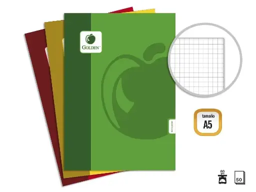 [323792] BASIC LIBRETA GRAPADA A5, 50 HOJAS CUADROS - GOLDEN -