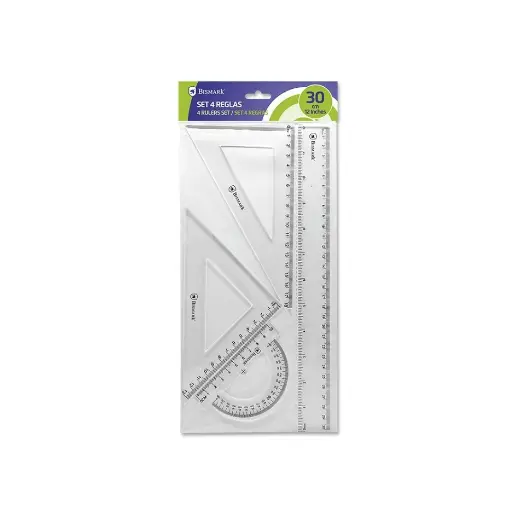 [325135] SET 4 REGLAS ACRÍLICAS TRANSPARENTE EN FUNDA 30 CM