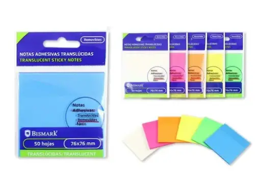 [331439] NOTAS ADHESIVAS TRANSLUCIDAS COLORES VARIADOS 76X76 MM BISMARK