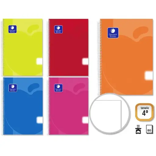 [326059] CUADERNO ESPIRAL, TAPA POLIPROPILENO, 4º 80 HOJAS 90GR LISO - GOLDEN -
