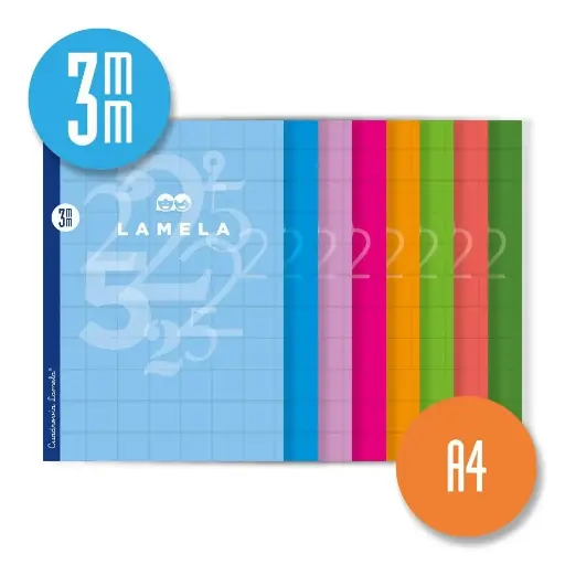 [06A4003] LAMELA LIBRETA GRAPADA 50H A4 90GR CUADROVÍA 3MM CON MARGEN CUBIERTA BÁSICA COLORES SURTIDOS