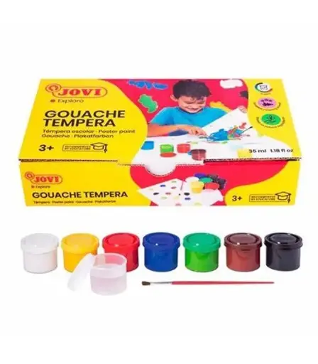 [JOVI-507] TEMPERA CAJA 7 BOTES 35 ML COLORES SURTIDOS + PINCEL JOVI - 507 -