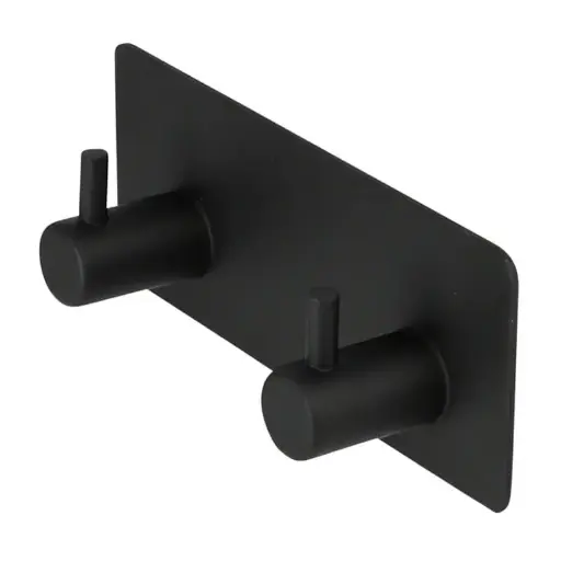 [15406/BS] GANCHO DOBLE PERCHERO METALICO AUTOADHESIVO NEGRO 11,5X4,5X3CM