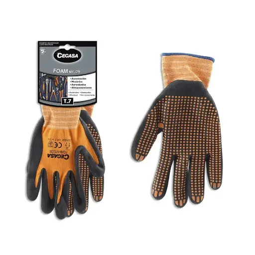 GUANTES CEGASA ORANGE DOT NYLON/FOAM T7 PAR